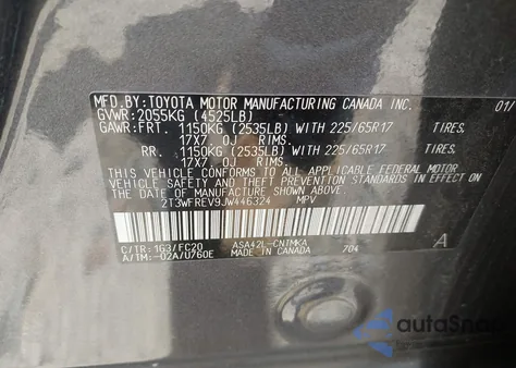 2018 Toyota Rav4 Xle из США, поврежденный, VIN 2T3WFREV9JW446324